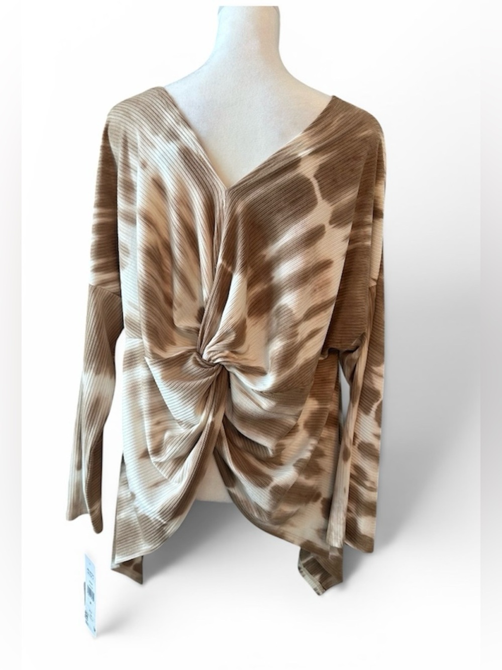 NWT Medium MSK cream brown tie dye cross back x long sleeve shirt top hippie - Picture 2 of 6